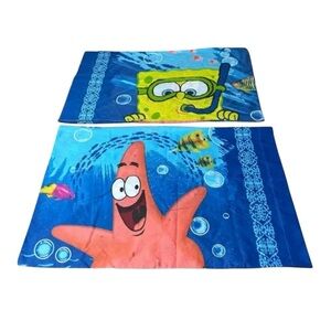 Set Sponge Bob Squarepants and Patrick 2 Sided Standard Pillowcases Vtg 2007